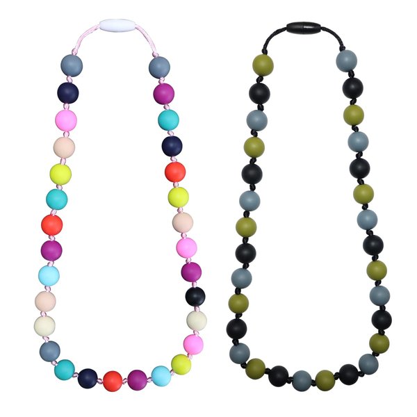 Chew Necklaces for Sensory Kids, 2PCS Silicone Chewy Necklace for Autistic Children Chewing Teething, Silicone Teether for Boys Girls with Autism Biting