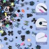 editTime Black 3D Mix Color Nail Art Charms Kit, Resin Camellia Rose Magritte Flower Butterfly Bow Moon Heart Love Star Bear Snake Crown Hollow Pearl Nail Charms with Tweezers and Pickup Pen(C5-black)