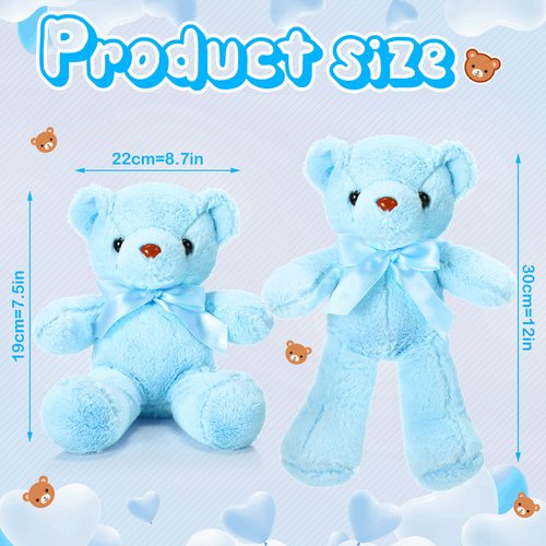 Aoriher 6 Pieces Bear Bulk Stuffed Animal Baby Shower Bear Plush Toys Soft Cute Bear Easter Graduation Gifts Sleeping and Playing Decorations(Beige, Brown, Blue, Short Plush)