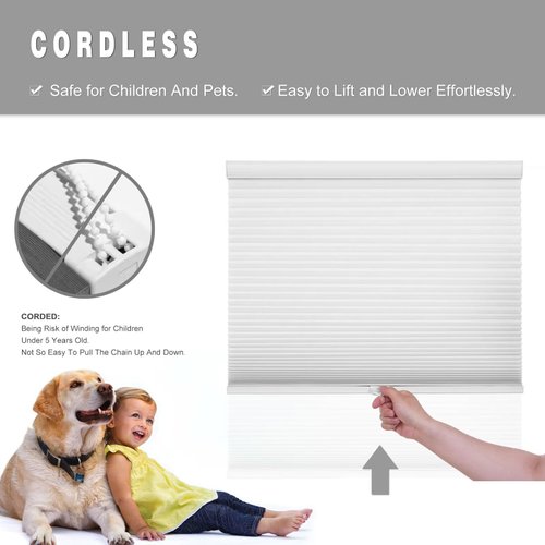 Changshade Cellular Shades Door Window Blinds Cordless Light Filtering, Honeycomb Blind Accordion Shade Indoor Pleated 1.5" Cell Easy to Install, Shade Size 28" Width×56" Height, White