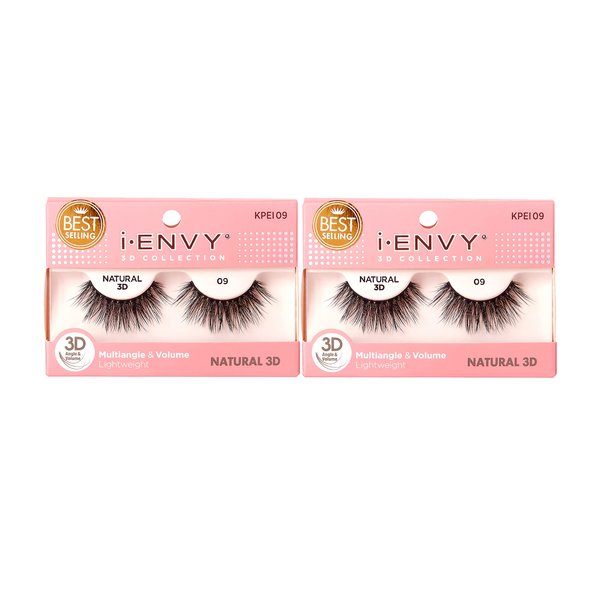 iEnvy Natural Eyelashes Lightweight False Lashes Multiangle and Volume 3D Natural Strip Lashes (2 Pack)