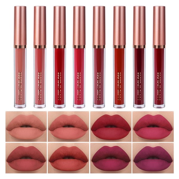 Fasray 8 Pcs Matte Liquid Lipstick, Easter Gifts for Girls and Women Easter Basket Stuffers Lip Gloss Set Lipstick Makeup Gift Set, Long Lasting Non-Stick Cup Not Fade Waterproof Matte Lipstick
