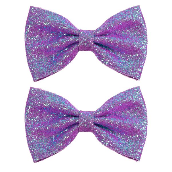 3.5in Glitter Sparkling Purple Hair Bows Barrettes for Women Cheerleader Girls, Shiny Ribbon Bowknot Metal Alligator Clips,Teens Toddler Kids Halloween Back School Decor Accessory Gift