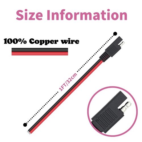 SAE Extension Cable, SAE Connector Quick Disconnect Plug Extension Cable for Automotive, RV, Motorcycle Cars Tractor, Solar Panel Panel SAE Plug (4 PCS 1 Feet)