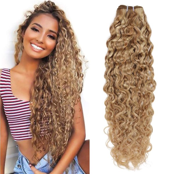 FASHION LINE Brazilian P27/613 Water Wave Blonde Human Hair Extensions Unprocessed Human Hair Bundles Weft 1PC 100g Piano Color (14")