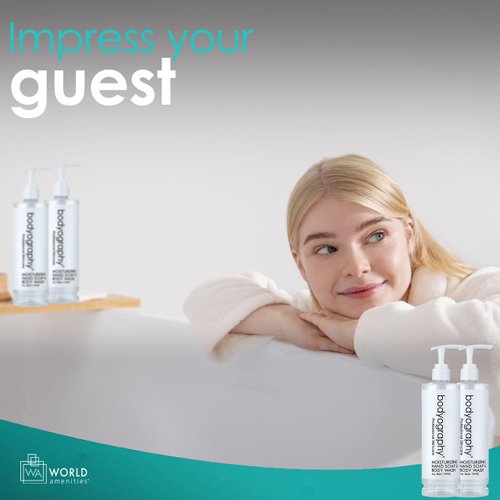 World Amenities Bodyography Blanc Pump Bottle Body Wash & Hand Soap - Body Care Deep Moisture for Dry Skin