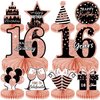 10Pcs Rose Gold Sweet 16th Birthday Decorations for Girls,16th birthday Honeycomb centerpieces for tables ，Sixteen Year Old Birthday Table Toppers Sign Decor