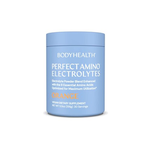 BodyHealth PerfectAmino Electrolytes Powder, Hydration Powder, Sugar Free Keto Electrolyte Drink Mix, Non GMO, Orange Flavor (30 Servings)