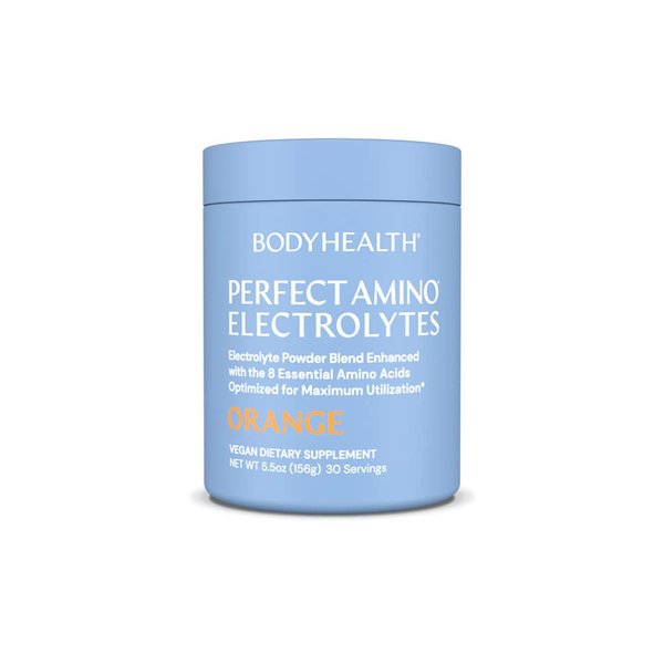 BodyHealth PerfectAmino Electrolytes Powder, Hydration Powder, Sugar Free Keto Electrolyte Drink Mix, Non GMO, Orange Flavor (30 Servings)
