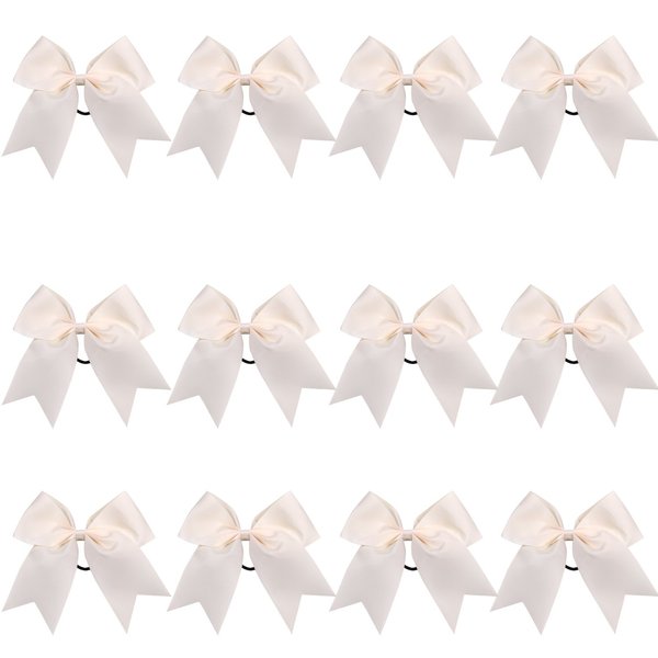 8 Inch Cheerleader Bows Ponytail Holder Cheerleading Bows Hair Tie(Cream color)