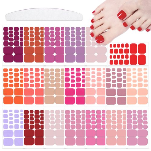 YECIRALA 20 Sheets 440 Pcs Pink Red Solid Toe Nails Polish Stickers Full Nail Wraps Toenails Stickers Wraps for Women Girls Nail Art Stickers Toenails Polish Stickers Stick On Nails Polish Wraps