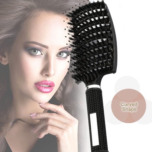 Boar Bristle Hair Brush 2 Pack, Detangling Brush, Vented Curved Hair Brush for Thick Curly Fine Wet Dry Long Hair, MYMOOSH Fast Dry No Tangle Hair Brush, Boar Bristle Brush for Women Men Kids (gold)