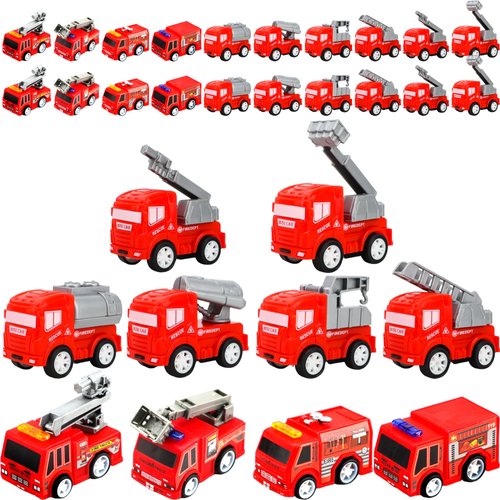 Octaday 30 Pcs Mini Pullback Fire Truck Toy Small Fire Trucks Toy Bulk Red Emergency Vehicle Toy Car for Firefighter Party Supplies Bag Filler Gift, 10 Styles