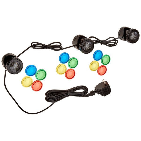Jebao PL1LED-3 Submersible Pond LED Light with Colored Lenses,Black