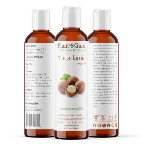 Macadamia Oil 4 oz. Virgin, Unrefined Cold Pressed 100% Pure Natural - Skin, Body And Face. Great for Psoriasis & More!