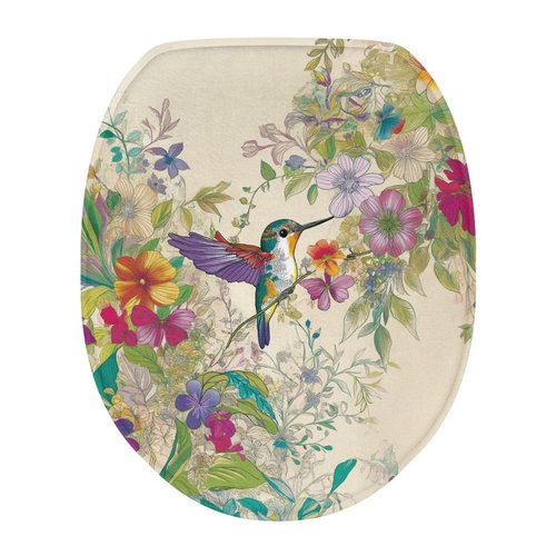 Garucesta Toilet Lid Cover Dirt Resistant Decorative Toilet Lid Dust Cover Machine Washable Easy to Use Bathroom Home Decor 17.3 x 13 Inch, Hummingbird Retro Floral
