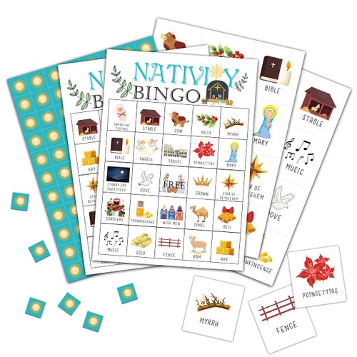 Foosproea Nativity Bingo Cards, Christmas Nativity Game for 24 Players, Religious Christmas Party Games for Family Friends Activities, Holiday Party Favors Supplies Decorations(07)