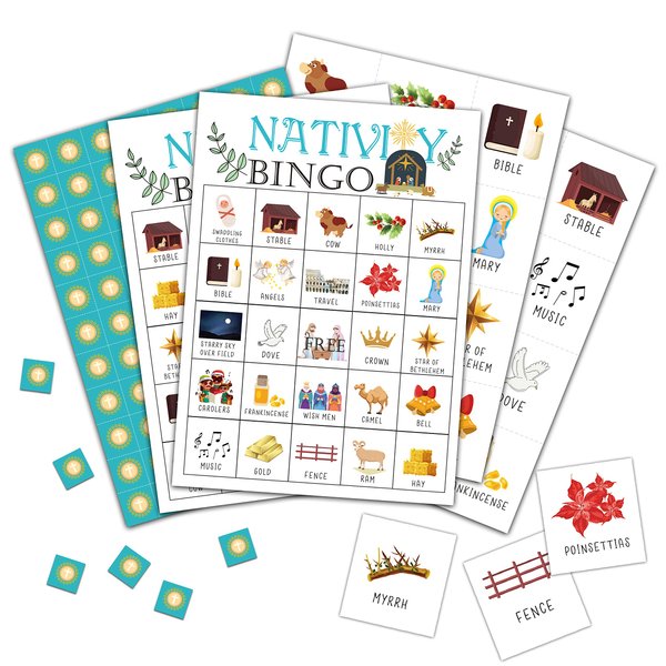 Foosproea Nativity Bingo Cards, Christmas Nativity Game for 24 Players, Religious Christmas Party Games for Family Friends Activities, Holiday Party Favors Supplies Decorations(07)