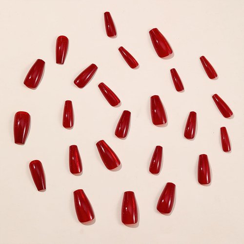 ROFIBUT Wine Red Press on Nails Long Square Coffin Fake Nails Glossy Red Cat Eyes Acrylic Nails Shiny Glitter Full Cover Stick on Nails Gradient False Nails for Women Girls DIY Nail Art Decor 24Pcs