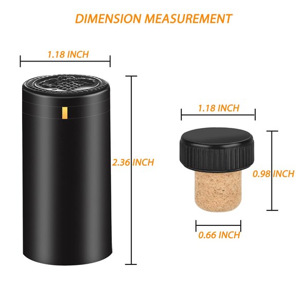 BGMAXimum PVC heat shrink capsules 40 count matte black and 40 Pcs bottle seal cork, wine shrink wrap sleeves caps tops wine bottle corks capsules for making cellars and home use
