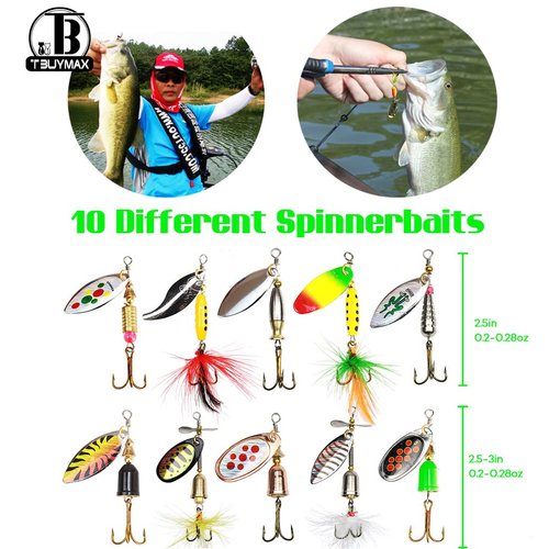10pcs Fishing Lure Spinnerbait, Bass Trout Salmon Hard Metal Spinner Baits Kit with 2 Tackle Boxes by Tbuymax
