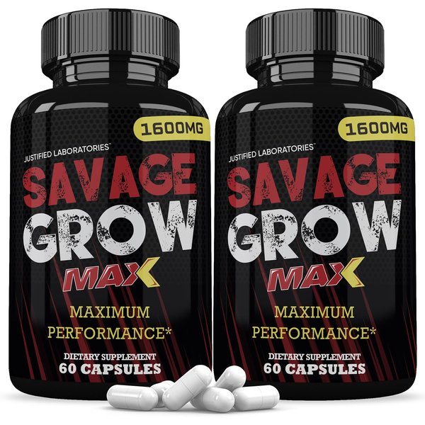(2 Pack) Savage Grow Max 1600MG Advanced Men's Heath Formula 120 Capsules