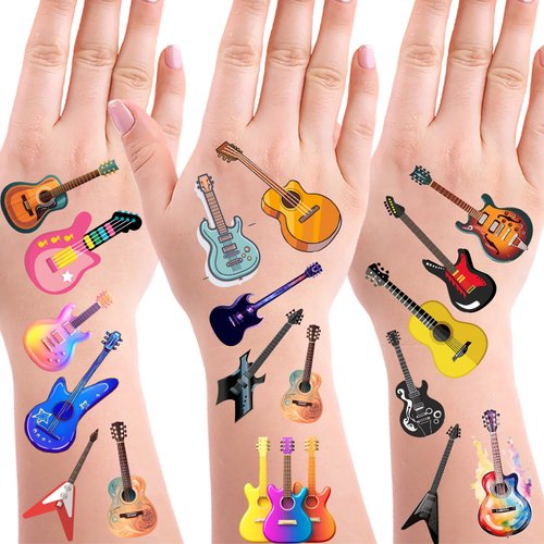 OriniPlay 350 PCS Guitar Theme Tattoos Temporary Stickers Suitable for Music Themed Birthday 80s 90s Musician Rock and Roll Party Supplies Tattoos(30 Sheets)