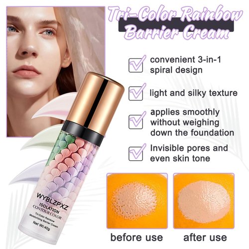 WYBLZPXZ Tri-color Color Corrector Isolation Cream,One Step Color Correcting Facial Serum Makeup Primer Base,Moisturizing Flawless Color Correcting Foundation