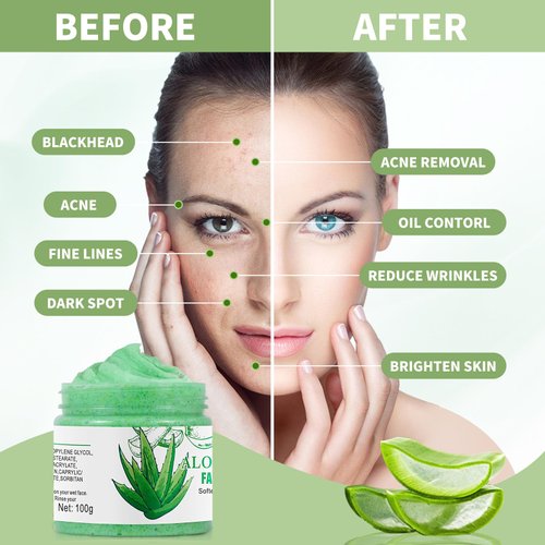 Facial Scrub Aloe Vera Face Scrub,Brightening Facial Exfoliating Scrub, Exfoliating Face Wash,Deep Cleansing Facial Exfoliator,Face Scrub Exfoliating for Blackhead,Dark Spots,Facial Cleanser for Acne