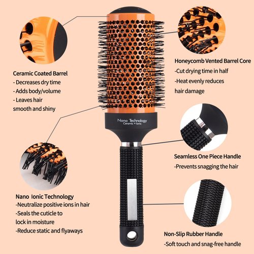 Round Brush for Blow Drying, Ceramic Thermal Barrel Brush, 4 Different-Sized Round Hair Brush and Curved Vented Boar Bristle Brush, Round Brush Set for Straightening, Add Volume & Shine