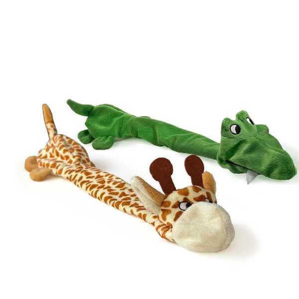 Trenton Gifts Extra Long Stuffing Free Dog Toys with Squeaker. Set of 2. Giraffe and Alligator