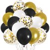 CANREVEL 50pcs 12 Inches Black Gold Confetti Balloons Kit, Metallic Gold and Black White Party Balloons with Ribbons for Birthday, Baby Shower, Graduation, New Year Decorations