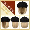 Lansigreen Hat Wig Beret Hat with Hair Extensions Classic French Wool Hat Attached 12" Straight Short Bob Hairpiece Synthetic for Women Light Blonde Mix Bleach Blonde