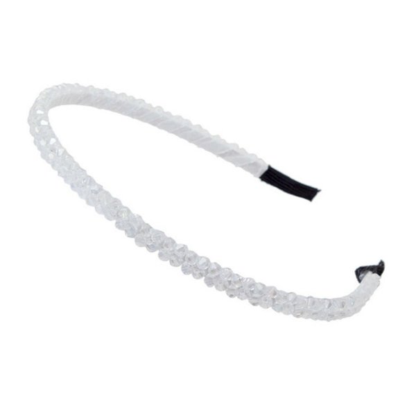 AKOAK Fashion Super Shiny Women Two Rows White Crystal Beads Headband Girls Headwear Rhinestone Beaded Hair Band Hair Accessories