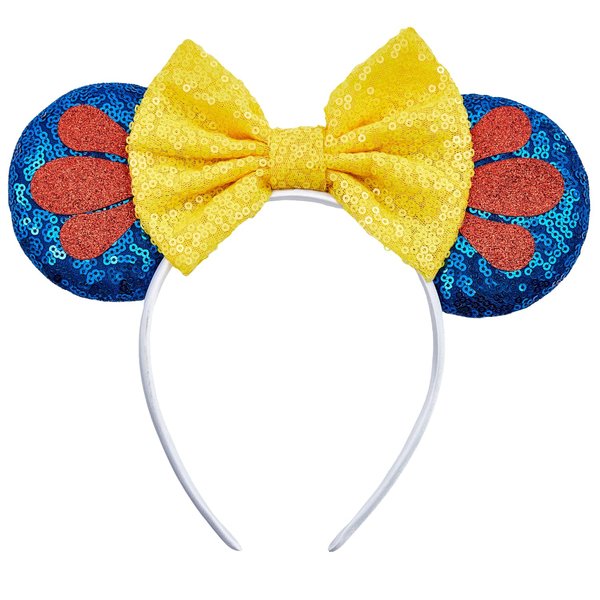 Opzzqz Mouse Ear Headbands for Women Giltter Bow Headband for Girls and Adult Birthday Party Decorations for Halloween Christmas (Snow01)