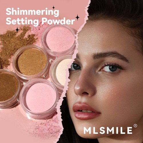 AKARY Pink Translucent Setting Powder, Shimmer Finishing Powder Oil Control for Long Lasting Makeup, Lightweight Loose Powder Waterproof Makes Skin Downy, Blurring Powder for All Skin Tones, 02
