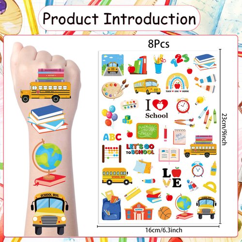 Yoyuspy Back to School Tattoos Temporary Stickers - Yoyuspy 200+ Back to School Temporary Tattoo Kids Cute Back to School Party Decorations Party Supplies Funny Back to School Gifts for Students