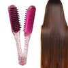 Hair Straightening Splint Comb Soft Hair Double Sided Dry Wet Use Hair Straightener Clamp Brush Anti Static Dual Brush Comb DIY Salon Hairdressing Styling Tool for Frizz Hair Rose Red
