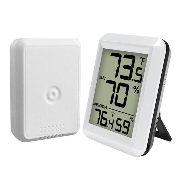 Indoor Outdoor Thermometer Hygrometer Wireless, Urageuxy Digital Temperature Humidity Monitor with 328ft Range Remote Sensor for Home, Greenhouse, Refrigerator, ℃/℉ Switch Optional (White)