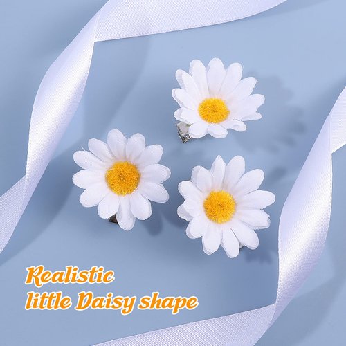 Beaupretty 10pcs Little Daisy Barrettes Flower Wedding Hair Pins Bridal SunFlower Alligator Hair Clips for Girls (White)