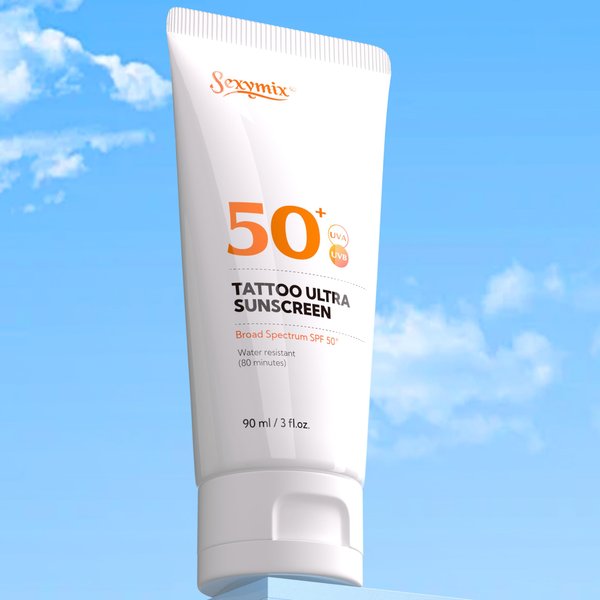 Sexymix Tattoo Suncreen Lotion, SPF 50 Water Resistant and Non-Greasy Sunscreen Lotion with Broad Spectrum Protects Ink Against Fading Enhances Colors