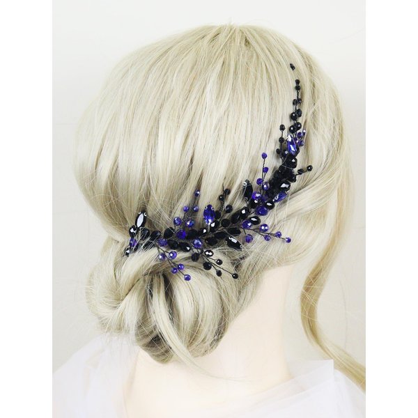 Brihasory Black Bridal Hair Accessories for Women, Halloween Handmade Crystal Headband Wedding Hair Pieces for Brides, Rhinestone Hair Vine for Party Prom Hair Decoration Bridesmaid Gifts