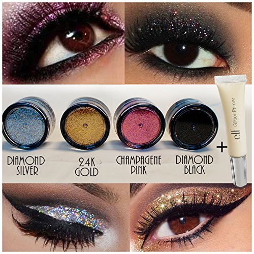 4pc GlitterWarehouse Loose Glitter Powder for Eyeshadow Body Art + E.l.f Elf Glitter Glue
