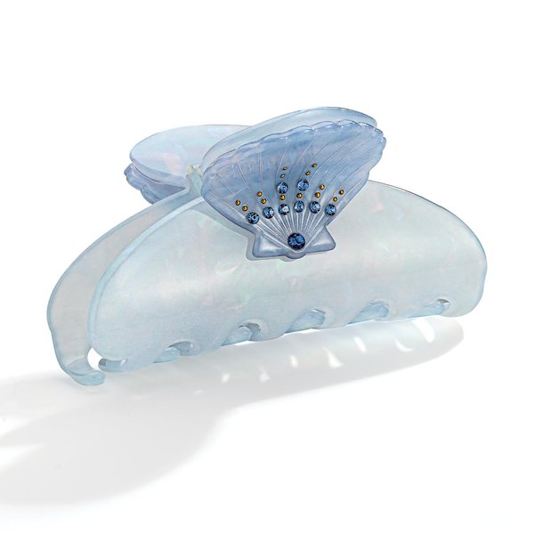 HolidayQbee Acrylic Seashell Hair Clips For Women Shell Claw Clips With The Blue Rhinestone Pattern Summer Beach Ocean Hair Clip With Claw Strong Fixed Hair Clips Accessories