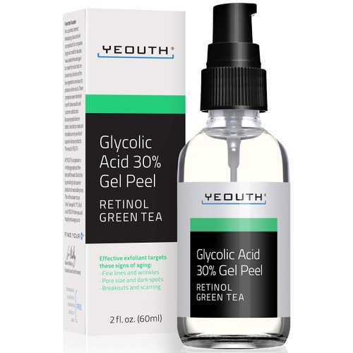 Glycolic Acid Peel for Face Professional 30% Gel with Retinol & Green Tea, Chemical Peel for Face at Home for Wrinkles, Dark Spots & Acne, Skin Care Liquid Exfoliant, Glycolic Acid Serum 30% by YEOUTH