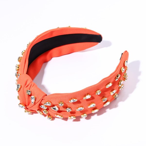 NVENF Rhinestone Knotted Headbands for Women, Crystal Beaded Jeweled Headbands, Top Knot Headbands Womens Fashion Hairbands Summer Hair Accessories (B-Orange)