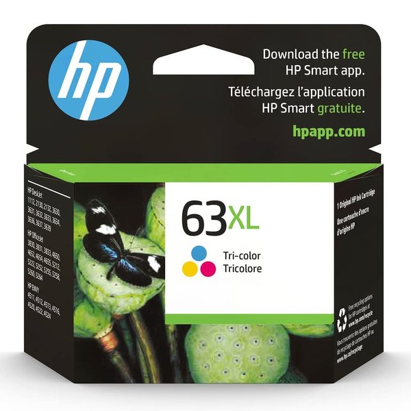 HP 63XL Tri-color High-yield Ink | Works with HP DeskJet 1112, 2130, 3630 Series; HP ENVY 4510, 4520 Series; HP OfficeJet 3830, 4650, 5200 Series | Eligible for Instant Ink | F6U63AN