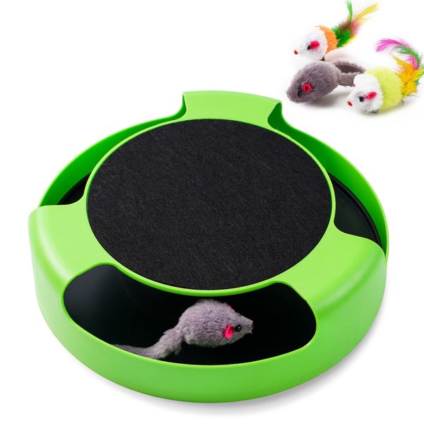 FYNIGO Replaceable Interactive Cat Toy Mouse for Indoor Cats and Kittens,Uncatchable Spinning Mice and Scratching Pad,Hunting Chasing and Exercising,Cat Scratcher Catnip Puzzle Toy,Green
