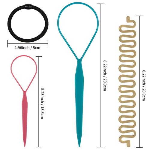 Topsy Hair Tail Tools Set,TsMADDTs Hair Braiding Set 8 pcs Topsy Tail Tools 8 pcs French Centipede Braiders for French Twist Plait Ponytail 10 pcs Black Hair Ties Bulk