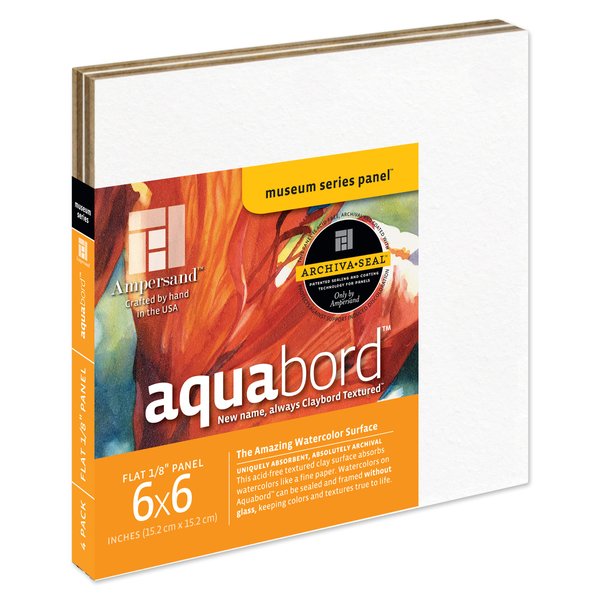 Ampersand Art Supply Watercolor Painting Panel: Museum Series Aquabord, 1/8 Inch Flat Profile, 6" x 6" - Pack of 4